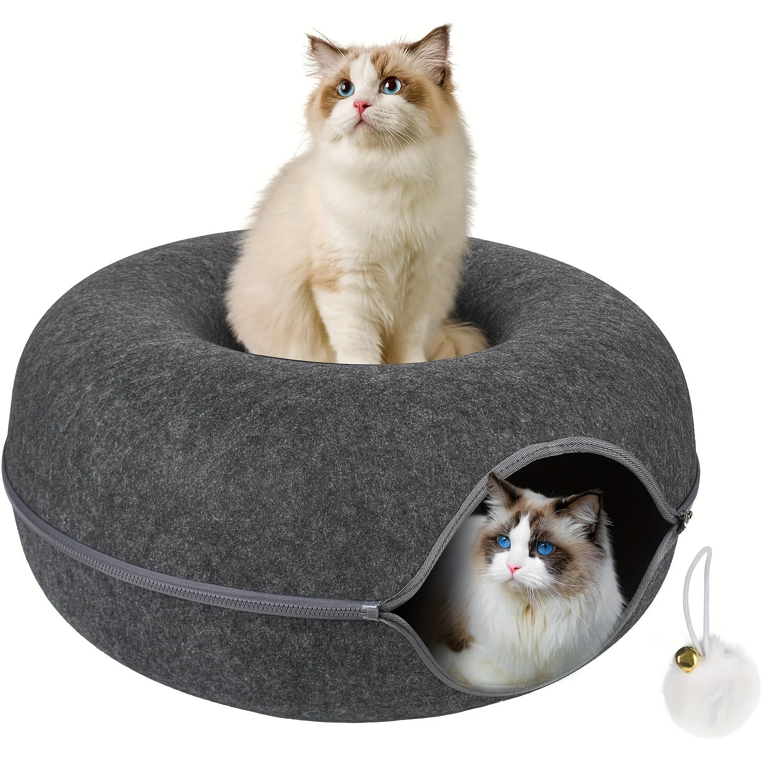 Peekaboo Cat Cave for Indoor Cats Cat Donut Cat Tunnel Bed Scratch Resistant Cat Toys for Medium Large Cats