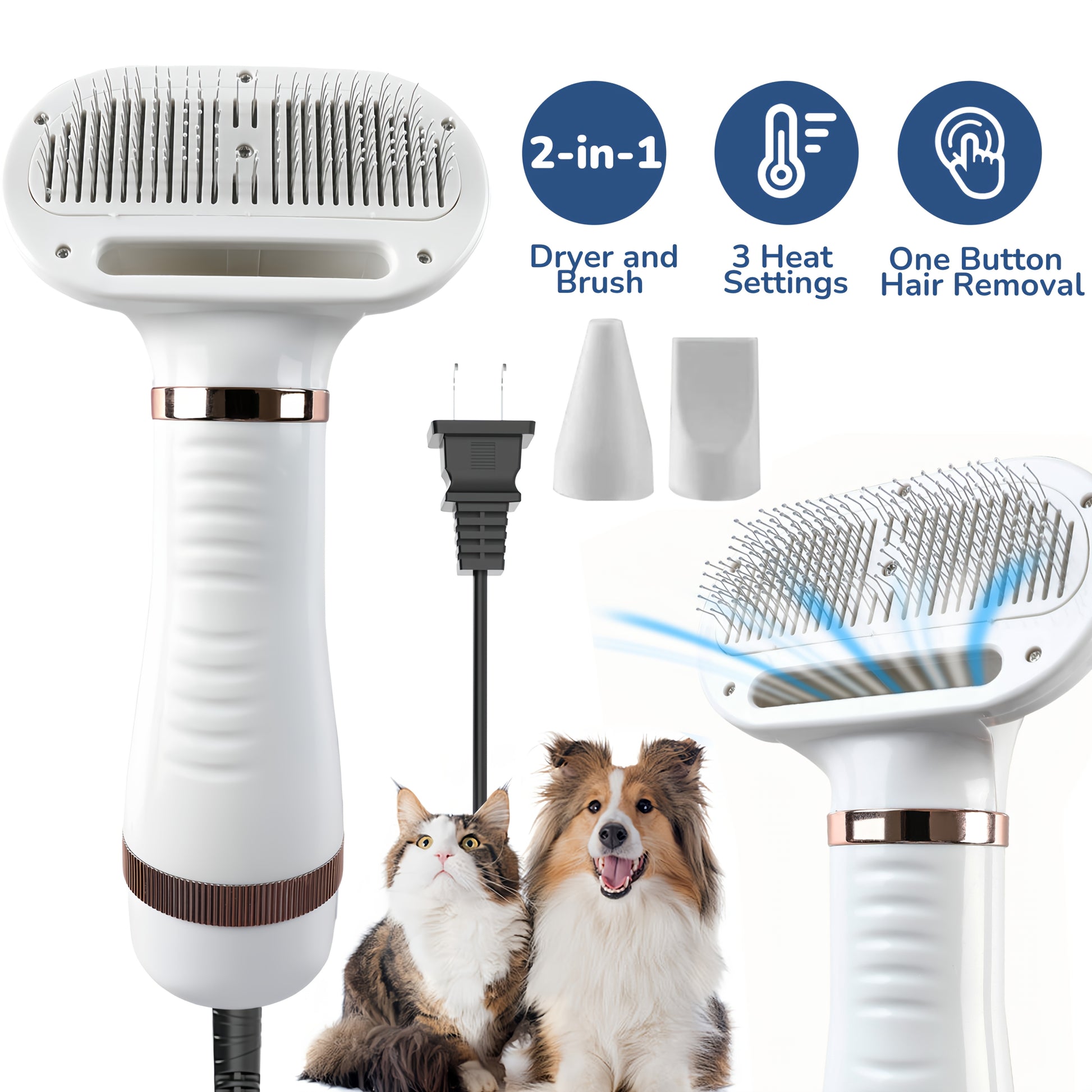 2in1 Dog Hair Dryer  Grooming Brush SelfCleaning Slicker Comb with Heating Elements Portable Pet Tool for Dogs and Cats Ideal Valentines Gift for Pet Lovers Pet Grooming ToolDualfunction GroomerPowerful Airflow Design Dog Grooming