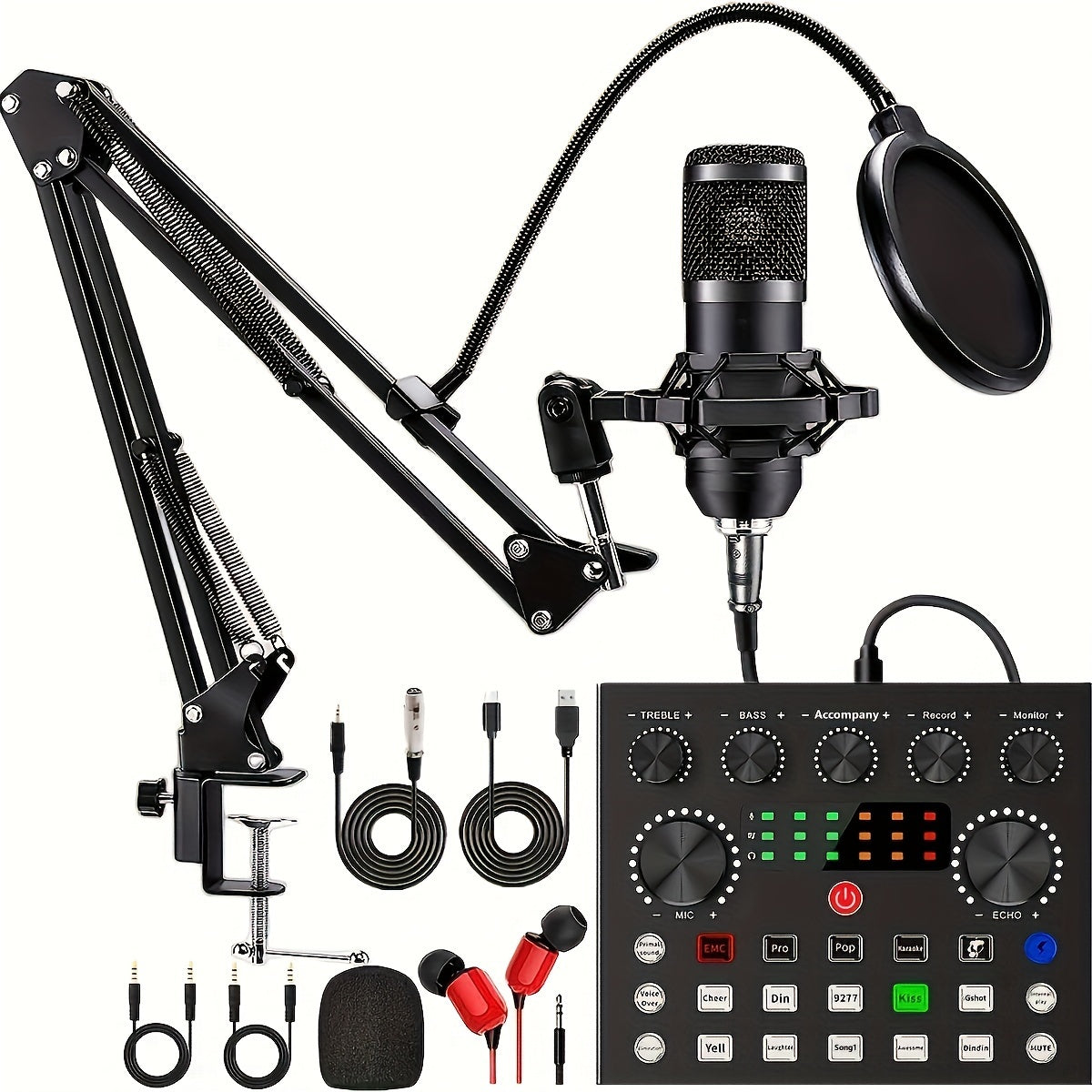 Podcast Equipment Bundle V8s Audio Interface Wired Microphone With All In One Live Sound Card And BM800 Condenser Microphone Podcast Microphone Perfect For Recording Live Streaming